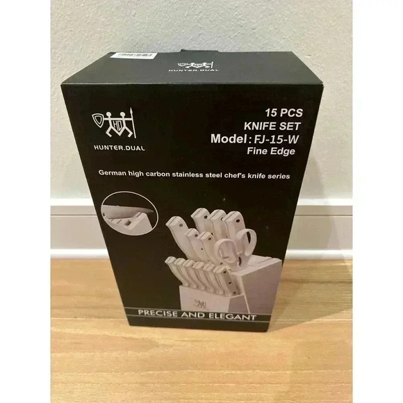 HUNTER.DUAL Knife Set, 15 Piece Kitchen Knife Set with Block Self Sharpening - Picture 1 of 4